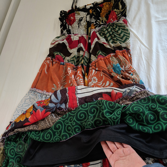 Patchwork, spaghetti straps, elastic, maxi dress - Picture 2 of 7